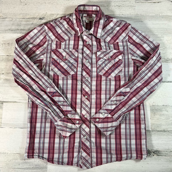 True Religion Men’s LS Western Pearl Snap Shirt Red/White Size Small Rockabilly - Picture 1 of 9